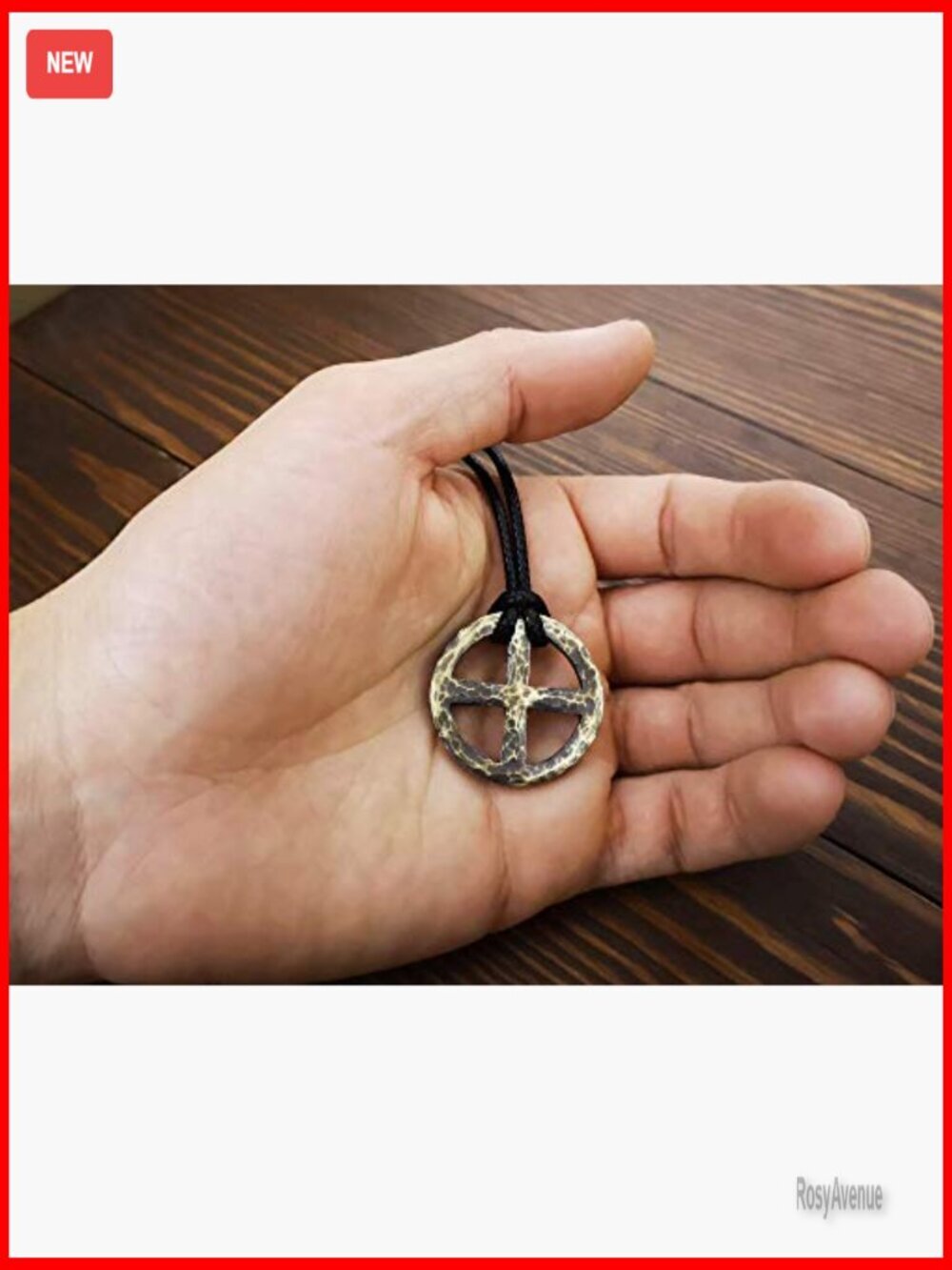 Handmade Brass Solar Cross Pendant Necklace Adjustable String - Picture 5 of 7
